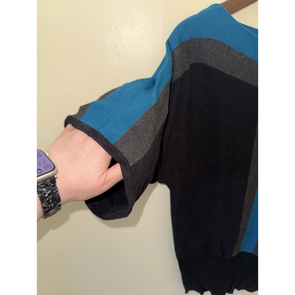 Cable & Gauge Colorblock Knit Top M Black Teal Blue Gray Dolman Sleeve Boat Neck - Picture 4 of 7